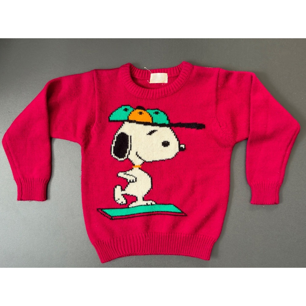 Vintage 70s/80s Kids Snoopy PEANUTS Sweater Medium Burgundy Knit Nostalgia Core